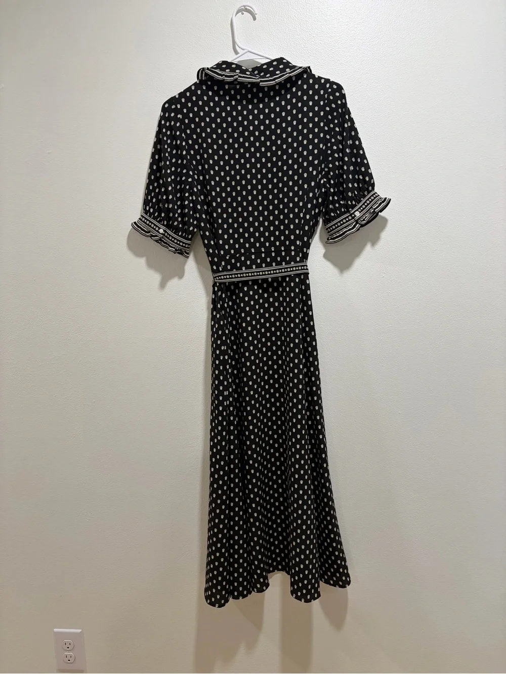 Max Studio Black Polka Dot Maxi Shirt Dress with Tie Waist